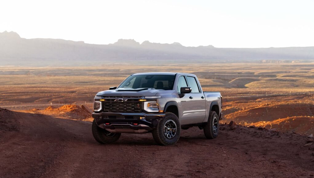 2027 Chevrolet Silverado 1500 ZR2 in White Sands. Exterior drive