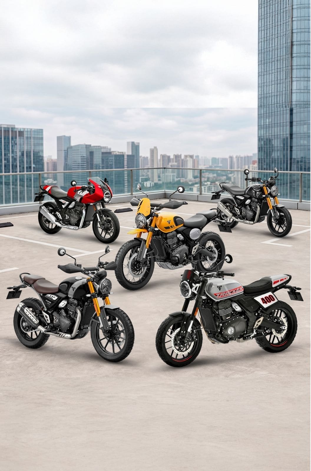 Motocicletas Triumph 400 em exibição
