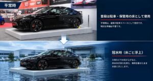 Garagem flutuante japonesa busca proteger veículos durante enchentes